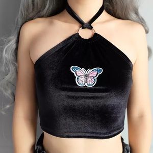 Butterfly velvet halter top